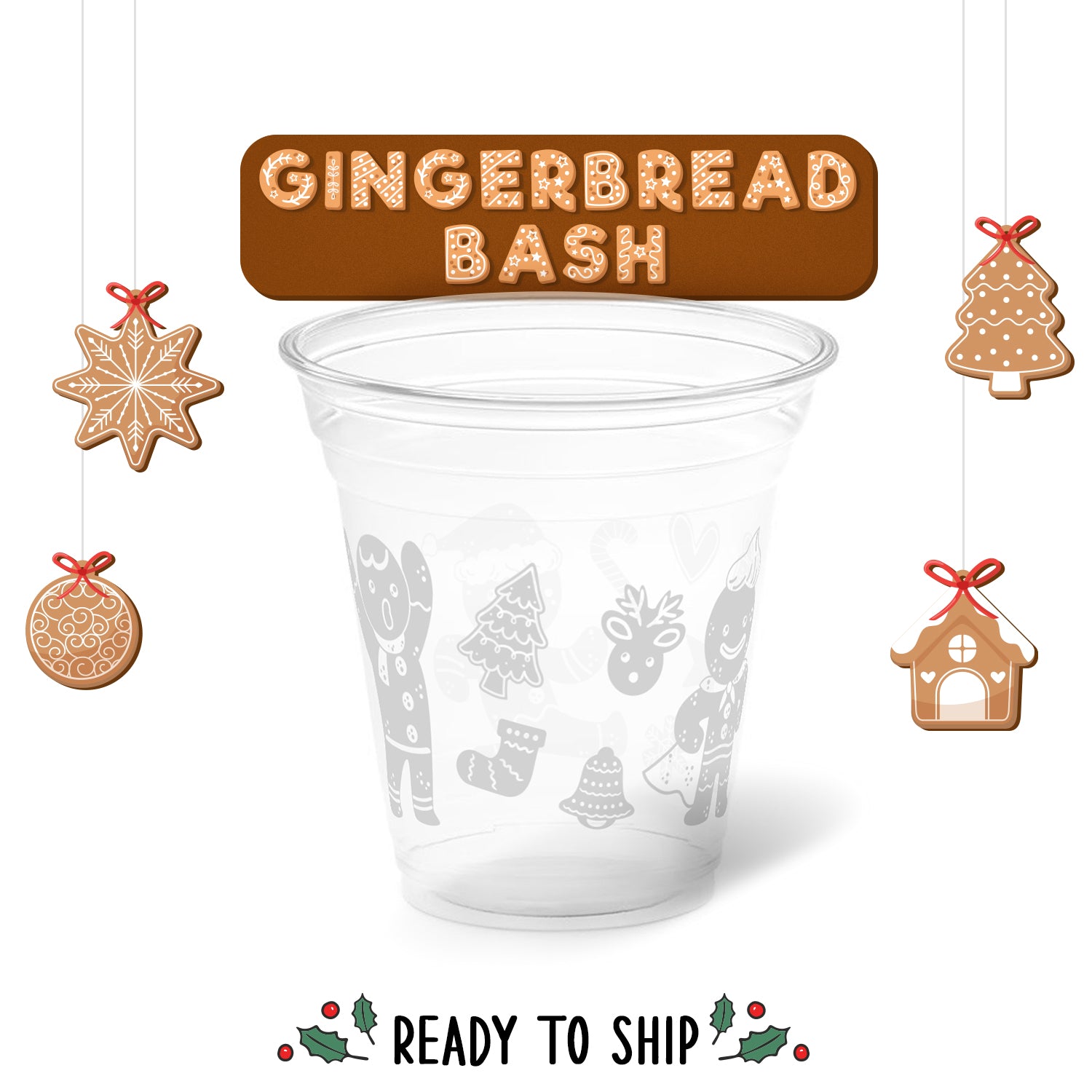 12 oz. Holiday Recyclable Paper Cup - Gingerbread Bash (Red)
