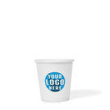 4 oz custom printed recyclable paper cup with "Your Logo Here" on white background