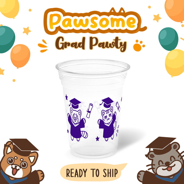 10 oz. Graduation Recyclable Plastic Cup - Pawsome Grad Pawty (Blue) - THE CUP STORE