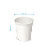 Blank 10 oz paper cup on white background showing measurements in inches