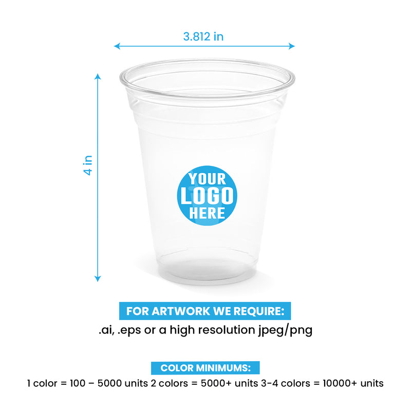 12oz Rigid Clear Plastic Cups Customized, Imprinted Logo
