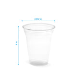 Blank 12 oz plastic cup on white background showing measurements in inches
