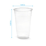Blank 24 oz plastic cup on white background showing measurements in inches