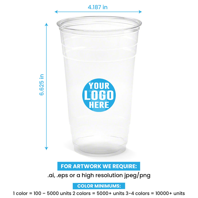 100 Pack] 32 oz Clear Plastic Cups with Flat Lids, Disposable Iced