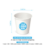 4 oz. custom printed recyclable paper cup with ‘Your Logo Here’, showing measurements and artwork rules.