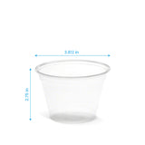 Blank 9 oz plastic cup on white background showing measurements in inches