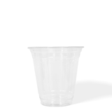 Blank 12 oz recyclable plastic cup on white background.