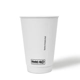 Blank 16 oz premium recyclable double walled paper cup on white background.