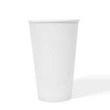 Blank 16 oz recyclable paper cup on white background.
