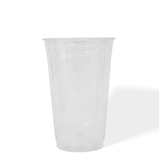Blank 20 oz compostable plastic cup on white background.