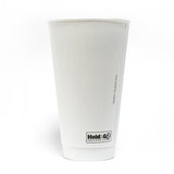 20 oz double-walled paper cup with black "Hold & Go" print, standing on white background