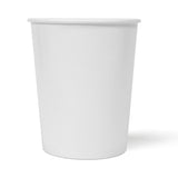Blank 32 oz recyclable paper food container on white background.