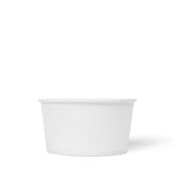 Blank 5 oz recyclable paper food container on white background.