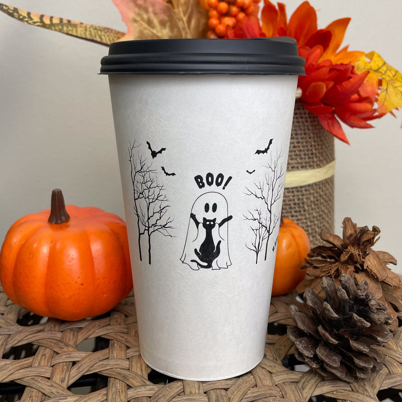 16 oz. Holiday Recyclable Paper Cup - Halloween More Boos Please - THE CUP STORE