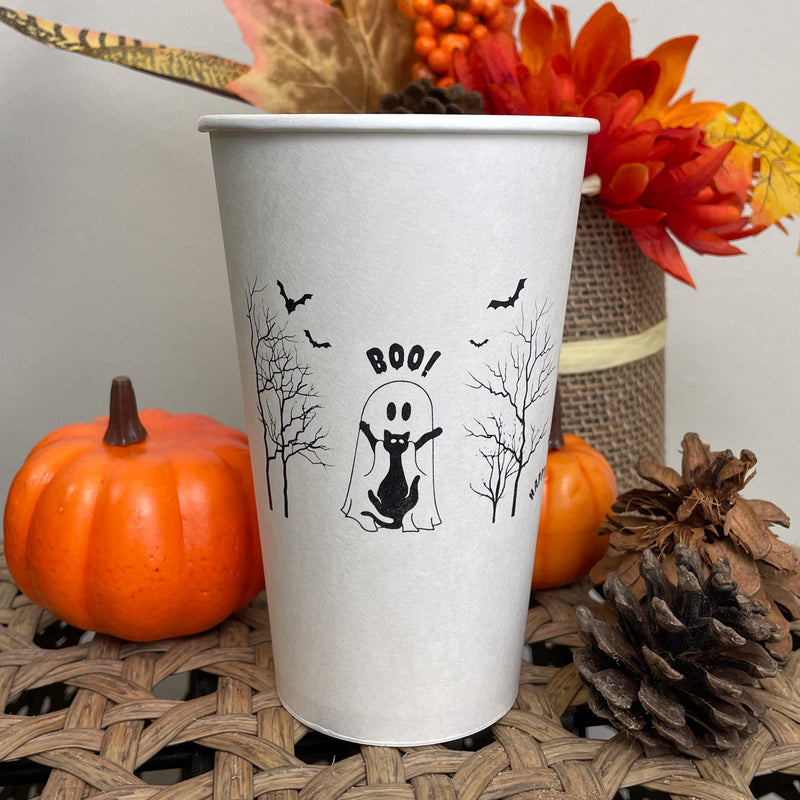 16 oz. Holiday Recyclable Paper Cup - Halloween More Boos Please - THE CUP STORE