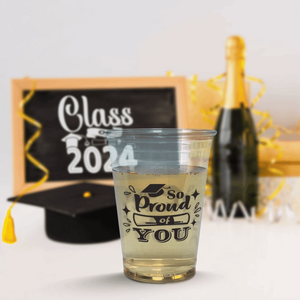10 oz. Graduation Recyclable Plastic Cup – Cheers to us (Black) - THE CUP STORE