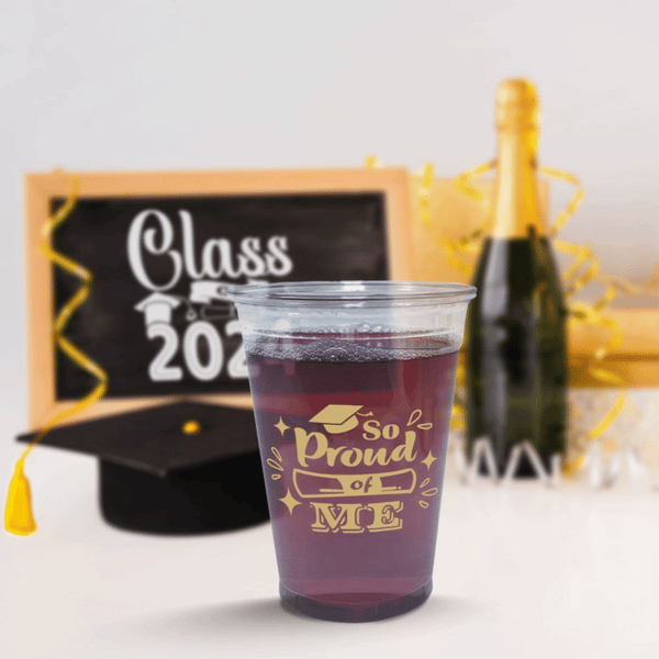 10 oz. Graduation Recyclable Plastic Cup – Cheers to us (Khaki) - THE CUP STORE