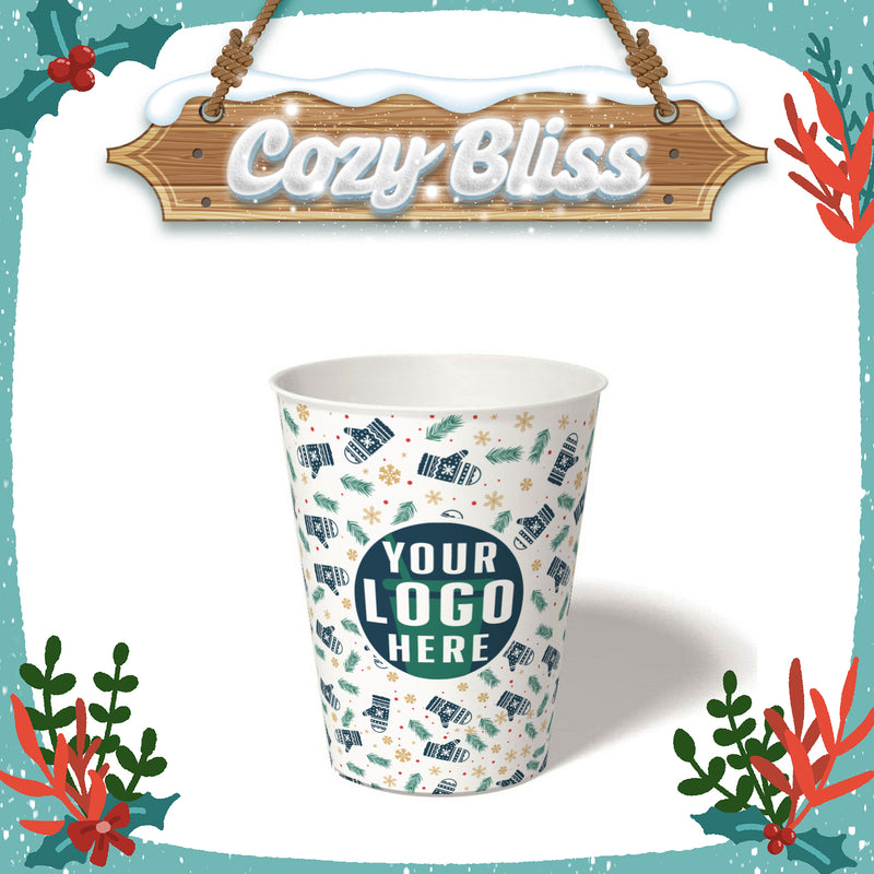 12 oz. Holiday Recyclable Paper Cup – Custom Cozy Bliss