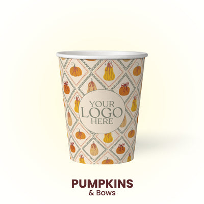 12 oz. Pumpkins & Bows - Premium Multicolor Custom Printed Recyclable Paper Cup