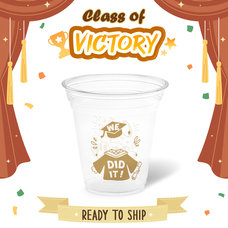 12 oz. Graduation Recyclable Plastic Cup – Class of Victory (Khaki) - THE CUP STORE