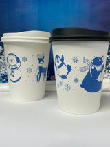 12 oz. Holiday Recyclable Paper Cup - Frozen Fauna (Dark Blue) - THE CUP STORE