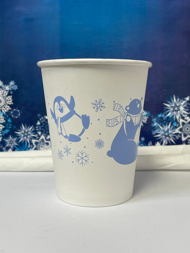 12 oz. Holiday Recyclable Paper Cup - Frozen Fauna (Light Blue) - THE CUP STORE