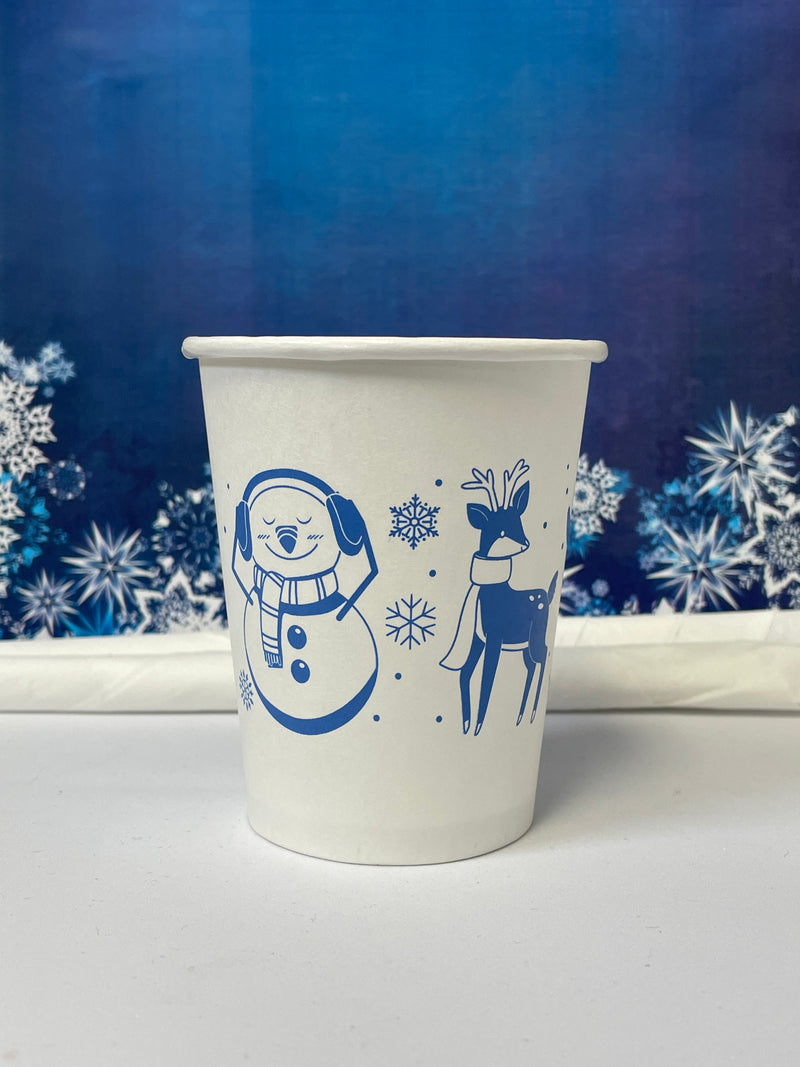 8 oz. Holiday Recyclable Paper Cup - Frozen Fauna (Dark Blue) - THE CUP STORE
