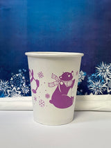 8 oz. Holiday Recyclable Paper Cup - Frozen Fauna (Purple) - THE CUP STORE
