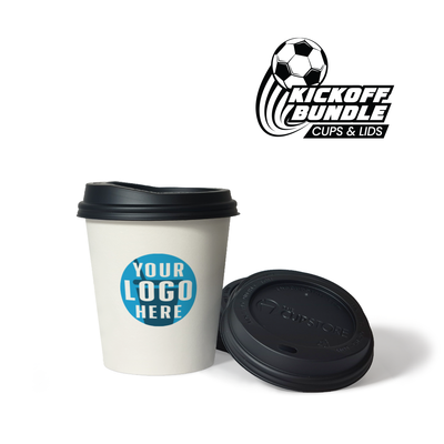10 oz. Custom Printed Recyclable Paper Cups with Black Dome Lids Bundle