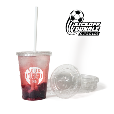 10 oz. Custom Printed Recyclable Plastic Cups with Flat Lids Bundle