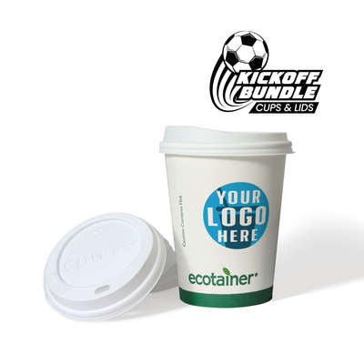 12 oz. Custom Printed Compostable Paper Cups with White Dome Lids Bundle