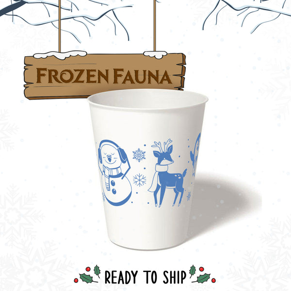 12 oz. Holiday Recyclable Paper Cup - Frozen Fauna (Dark Blue) - THE CUP STORE