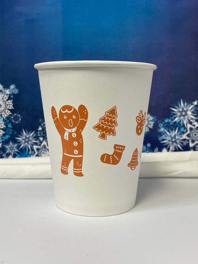 12 oz. Holiday Recyclable Paper Cup - Gingerbread Bash (Brown) - THE CUP STORE