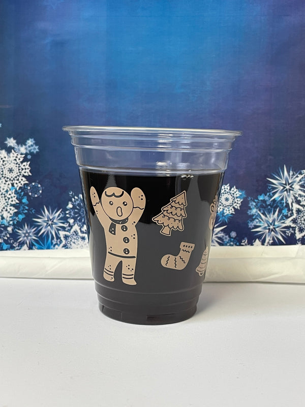 12 oz. Holiday Recyclable Plastic Cup - Gingerbread Bash (Beige) - THE CUP STORE