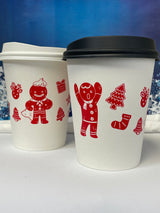 12 oz. Holiday Recyclable Paper Cup - Gingerbread Bash (Red) - THE CUP STORE