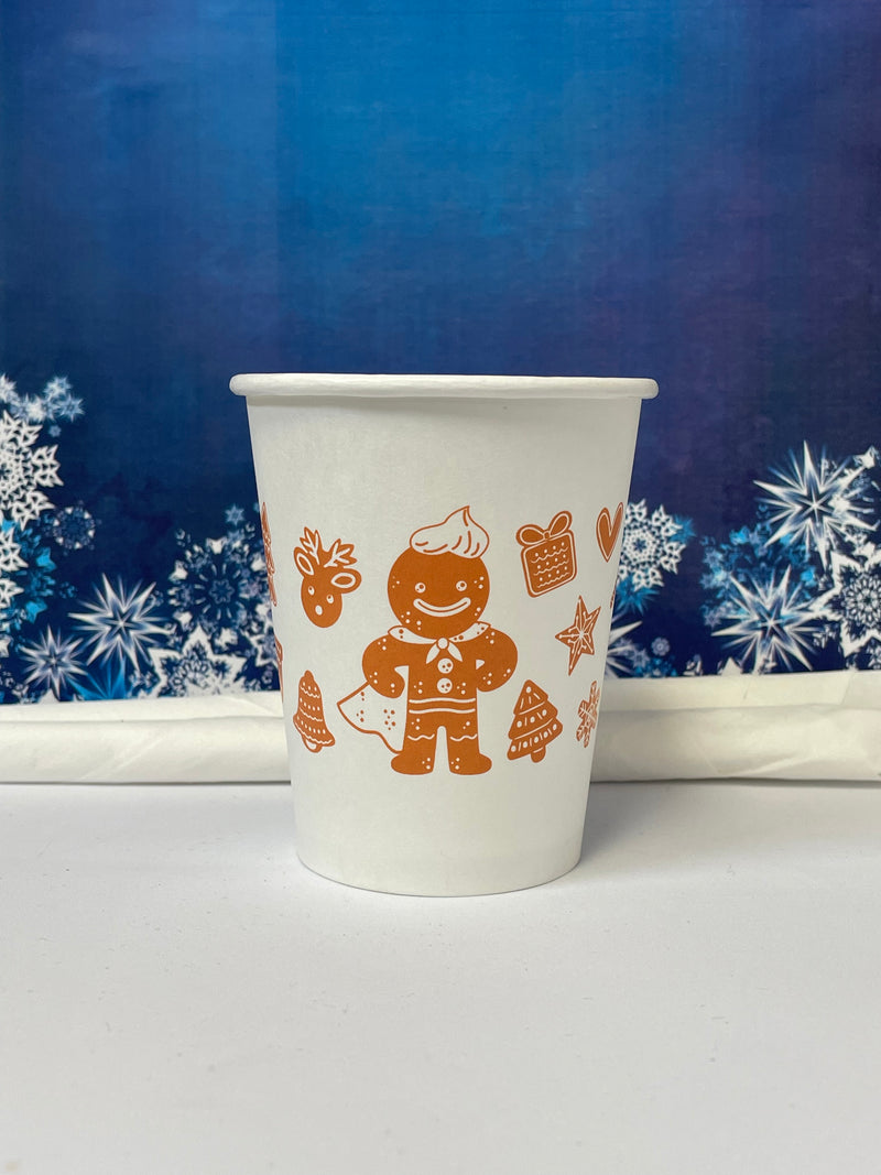 8 oz. Holiday Recyclable Paper Cup - Gingerbread Bash (Brown) - THE CUP STORE