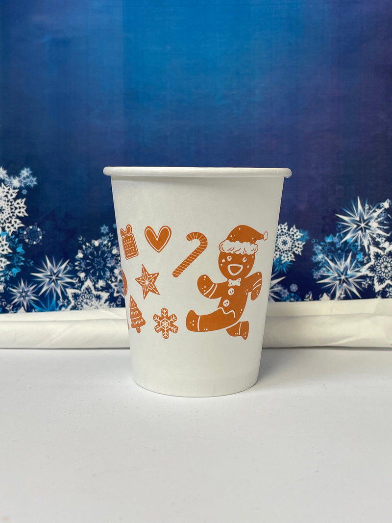 8 oz. Holiday Recyclable Paper Cup - Gingerbread Bash (Brown) - THE CUP STORE