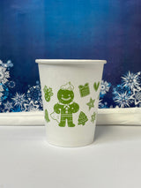 8 oz. Holiday Recyclable Paper Cup - Gingerbread Bash (Green) - THE CUP STORE
