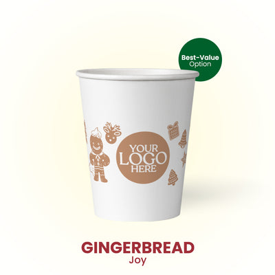 12 oz. Gingerbread Joy Paper - Custom Printed Recyclable Paper Cup