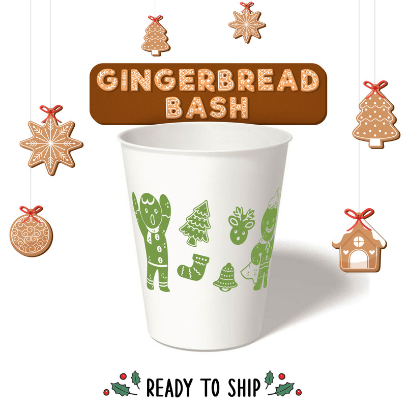 12 oz. Holiday Recyclable Paper Cup - Gingerbread Bash (Green) - THE CUP STORE