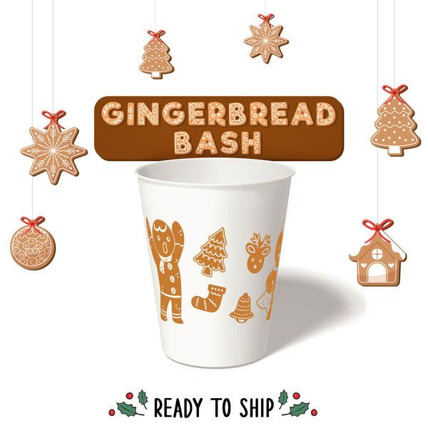 8 oz. Holiday Recyclable Paper Cup - Gingerbread Bash (Brown) - THE CUP STORE