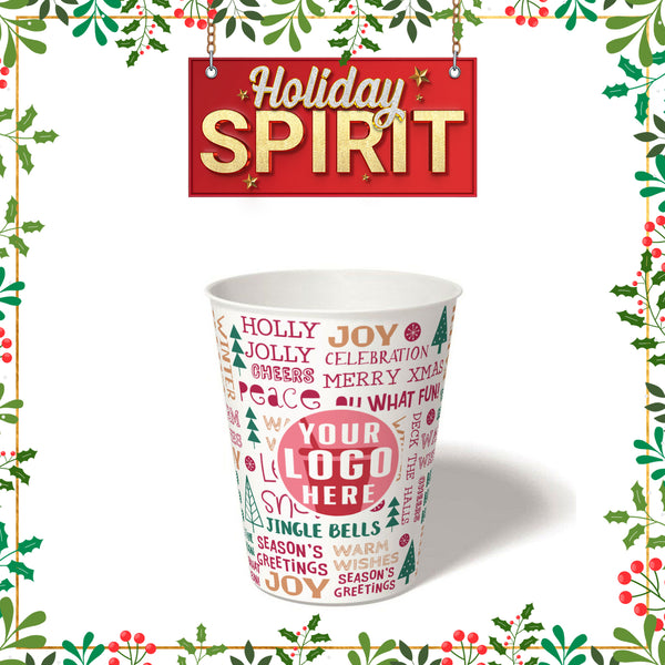 12 oz. Holiday Recyclable Paper Cup – Custom Holiday Spirit