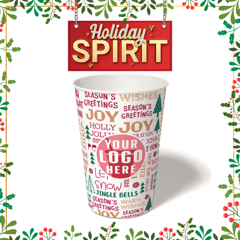 16 oz. Holiday Recyclable Paper Cup – Custom Holiday Spirit