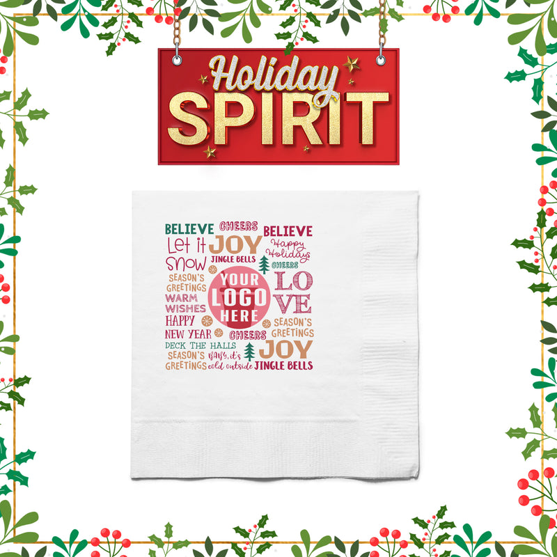 Holiday Premium White Beverage Napkin – Custom Holiday Spirit