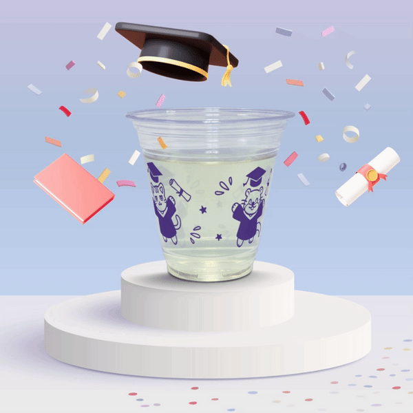 12 oz. Graduation Recyclable Plastic Cup - Pawsome Grad Pawty (Blue) - THE CUP STORE