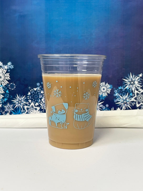 10 oz. Holiday Recyclable Plastic Cup - Sip, Sit, & Stay (Light Blue) - THE CUP STORE