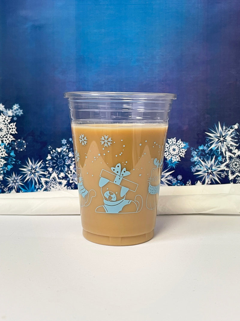 10 oz. Holiday Recyclable Plastic Cup - Sip, Sit, & Stay (Light Blue) - THE CUP STORE
