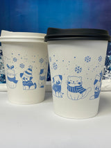 12 oz. Holiday Recyclable Paper Cup - Sip, Sit, & Stay (Blue) - THE CUP STORE
