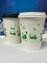 12 oz. Holiday Recyclable Paper Cup - Sip, Sit, & Stay (Green) - THE CUP STORE