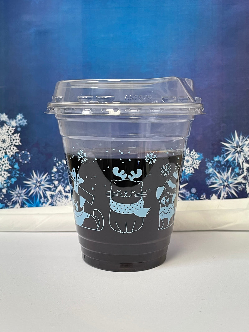 12 oz. Holiday Recyclable Plastic Cup - Sip, Sit, & Stay (Light Blue) - THE CUP STORE